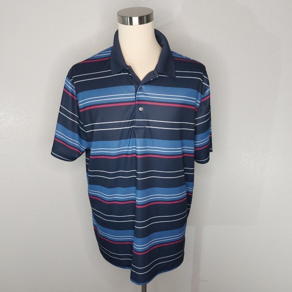 Ben Hogan Mens 2XL Blue Striped Short Sleeve Performance Polo Shirt